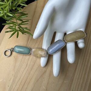 Link Bracelet‎ 7.25 Pastel Gemstones Toggle Citlal Castillo 925 Sterling 45.5g